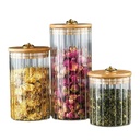 طقم برطمانات زجاج شفاف 3 قطع باحجام مختلفة بغطاء خشبي بحلقة معدن جولد لحفظ وتنظيم الحبوب والبقوليات والشاي والسكر