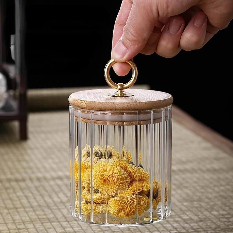 طقم برطمانات زجاج 3 قطع شفاف مضلع باحجام مختلفة بغطاء خشبي بحلقة جولد لحفظ وتنظيم الحبوب والبقوليات والتوابل