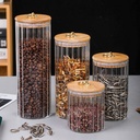 طقم برطمانات زجاج 3 قطع شفاف مضلع باحجام مختلفة بغطاء خشبي بحلقة جولد لحفظ وتنظيم الحبوب والبقوليات والتوابل