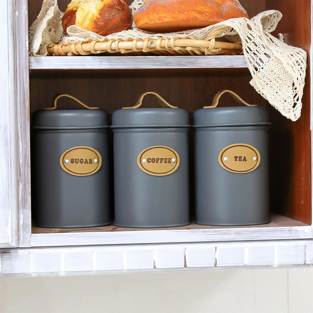 طقم تخزين 3 قطع بغطاء للشاي والقهوة والسكر نفس المقاس بسعة 500 مل