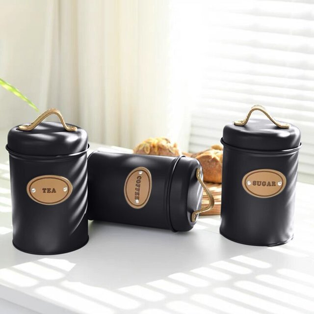 طقم تخزين 3 قطع بغطاء للشاي والقهوة والسكر نفس المقاس بسعة 500 مل