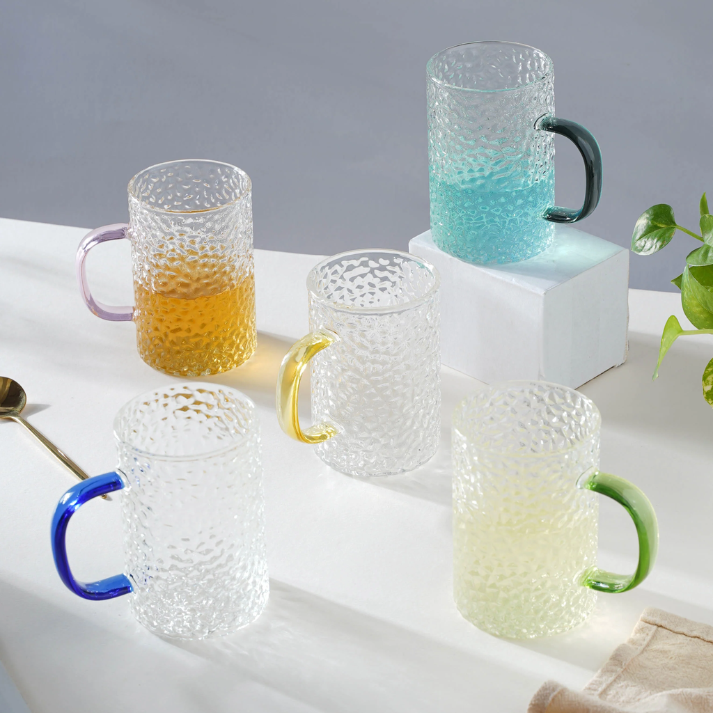 مج منقوش بايركس بيد الوان لتقديم المشروبات الساخنه و العصائر