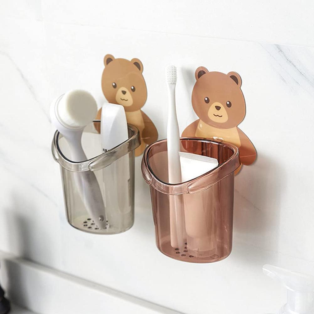 حامل فرش اسنان شكل دبدوب  3 قطع بلزق دابل فيس قوي للتعليق علي الحائط