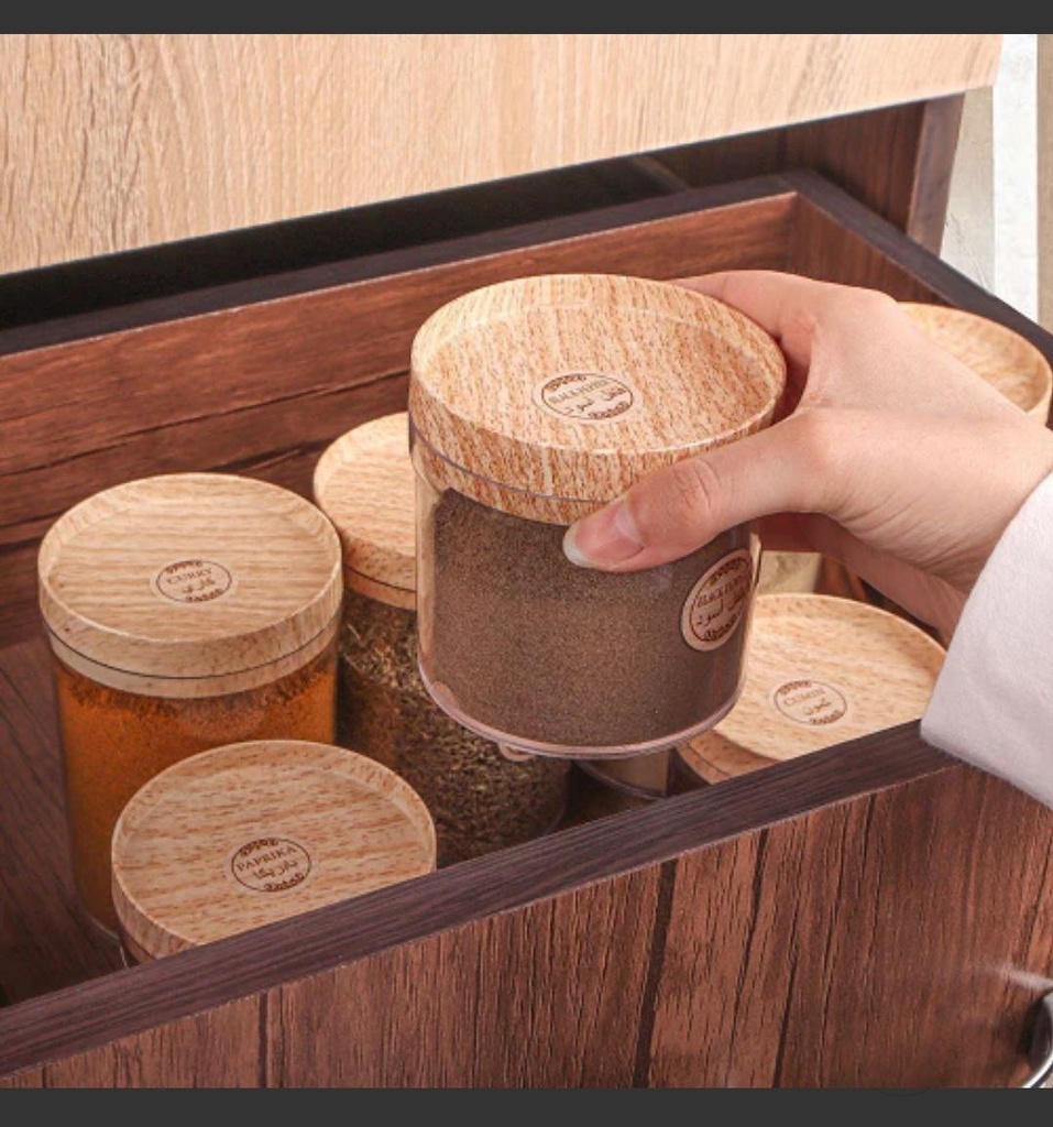 طقم برطمانات تخزين اكليريك شفاف 3 قطع بمقاسات مختلفة +استكير توابل