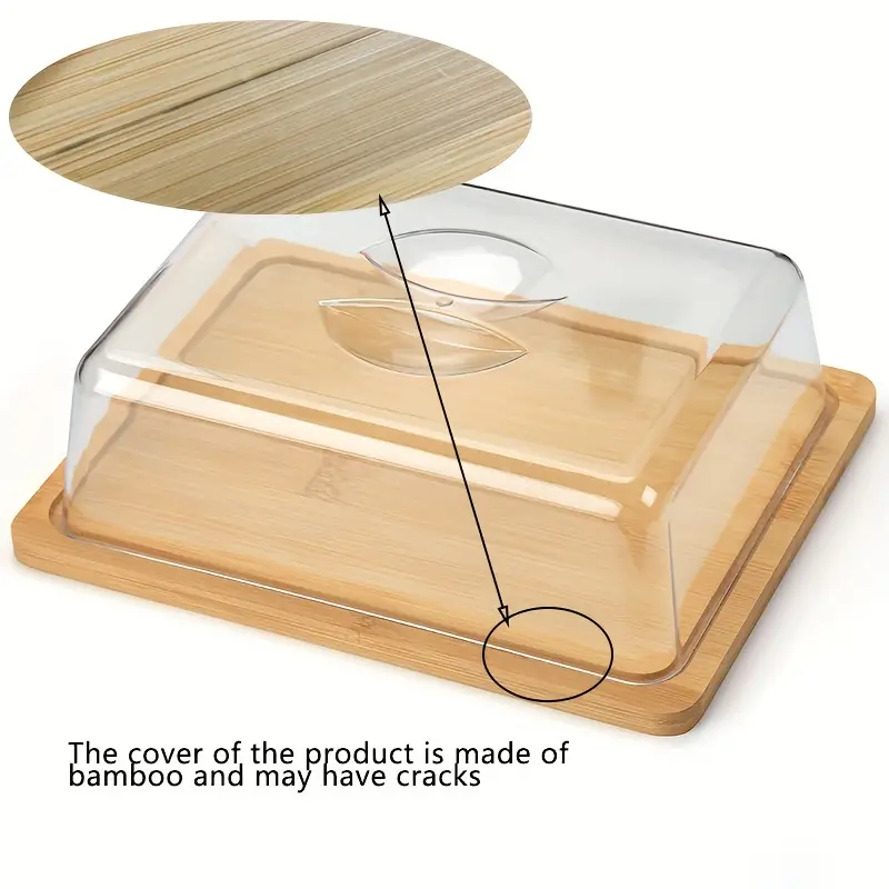 طبق   خشبي  بغطاء اكليريك  محكم الغلق لحفظ الكب كيك والكوكيز والمافن ولحلويات متعدد الاستخدام