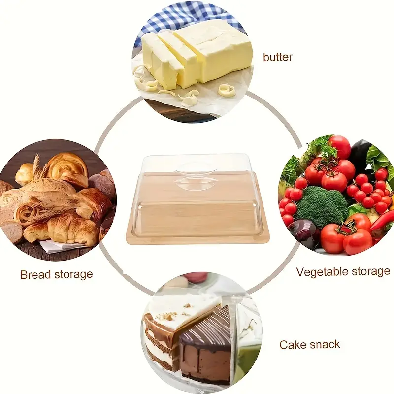 طبق   خشبي  بغطاء اكليريك  محكم الغلق لحفظ الكب كيك والكوكيز والمافن ولحلويات متعدد الاستخدام