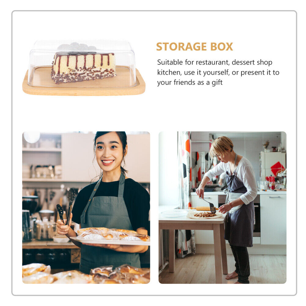 طبق   خشبي  بغطاء اكليريك  محكم الغلق لحفظ الكب كيك والكوكيز والمافن ولحلويات متعدد الاستخدام