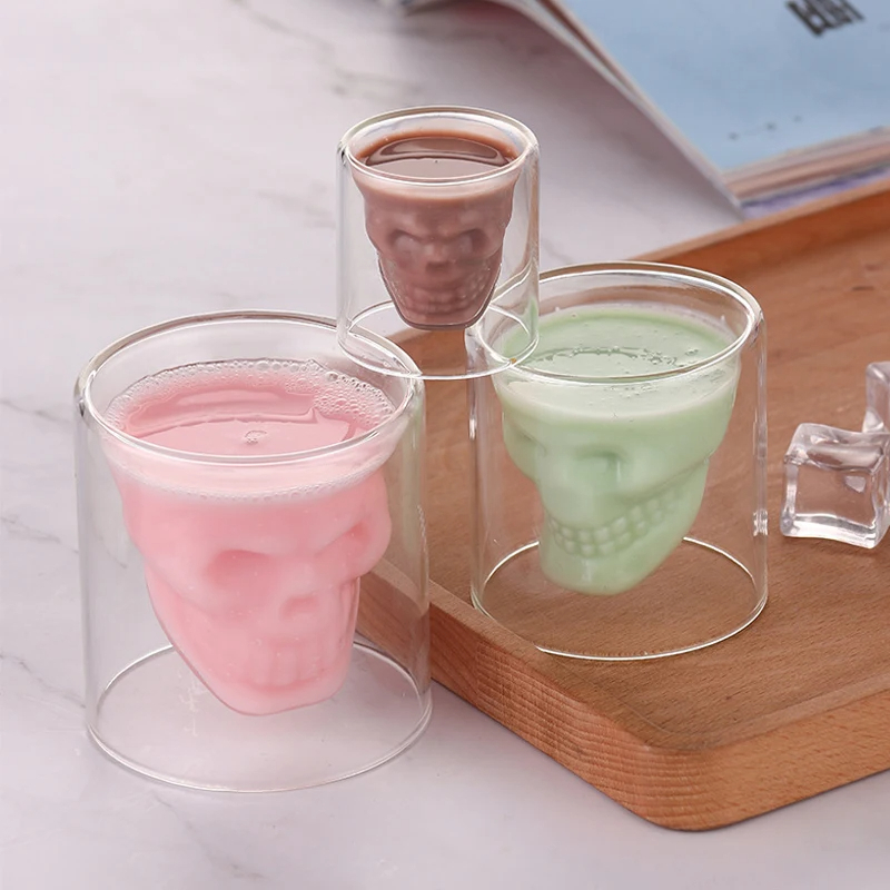 كوب جمجمة 25ملي زجاج دبل شفاف للقهوة والاسبريسو