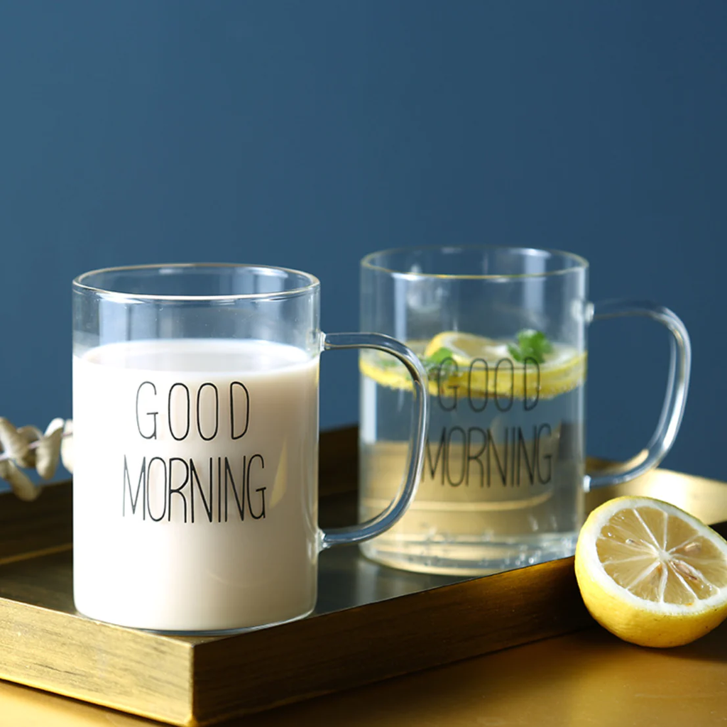 كوباية جود مورنينج 420 مللي زجاج شفاف لشرب الشاي والنسكافيه والعصائر