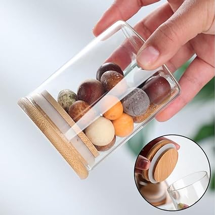 طقم برطمانات 3 قطع مقاسات مختلفة اكليريك شفاف بغطاء خشبي محكم الغلق لتنظيم البقوليات والحبوب والتوابل