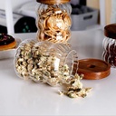 طقم برطمانات 3 قطع احجام مختلفة زجاج زجزاج شفاف بغطاء خشبي محكم الغلق لحفظ وتخزين الشاي والسكر  والبقوليات