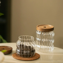 طقم برطمانات 3 قطع احجام مختلفة زجاج زجزاج شفاف بغطاء خشبي محكم الغلق لحفظ وتخزين الشاي والسكر  والبقوليات