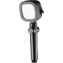 سماعة دش اسود لزيادة ضغط المياه ب 4 انظمة  رش للتبديل بينهم للتحكم في المياه مع زرار للايقاف والفتح وفلتر داخلي للتنقيىة