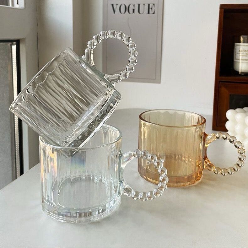 كوباية 300 ملي زجاج مضلع شفاف بيد بابلز لشرب الشاي والقهوة والعصائر