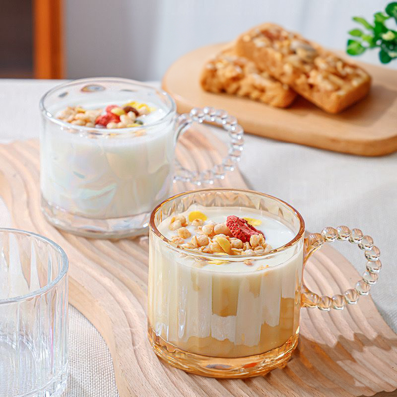 كوباية 300 ملي زجاج مضلع شفاف بيد بابلز لشرب الشاي والقهوة والعصائر