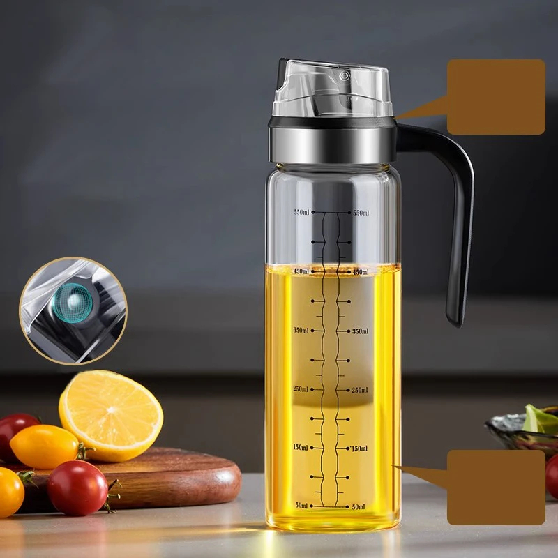 زجاجة للزيت والخل والسوائل مع غطاء محكم مع مقياس 550 ملي