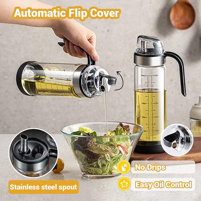 زجاجة للزيت والخل والسوائل مع غطاء محكم مع مقياس 550 ملي