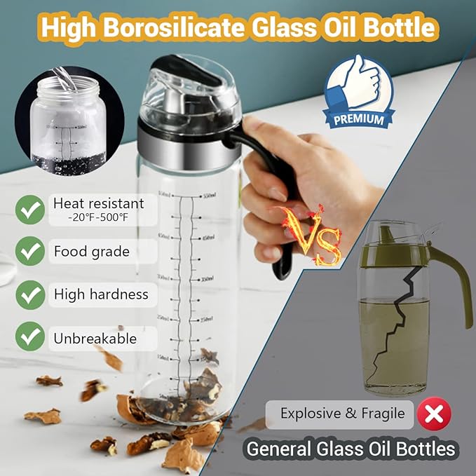 زجاجة للزيت والخل والسوائل مع غطاء محكم مع مقياس 550 ملي