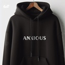 Anxiousهودي اوفر سايز قطن بكابيشو باللون الاسود للرجال والنساء