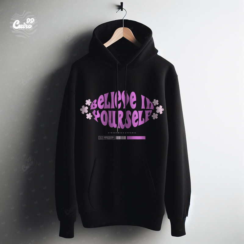 Believe in Your Selfهودي اوفر سايز قطن بكابيشو باللون الاسود للرجال والنساء