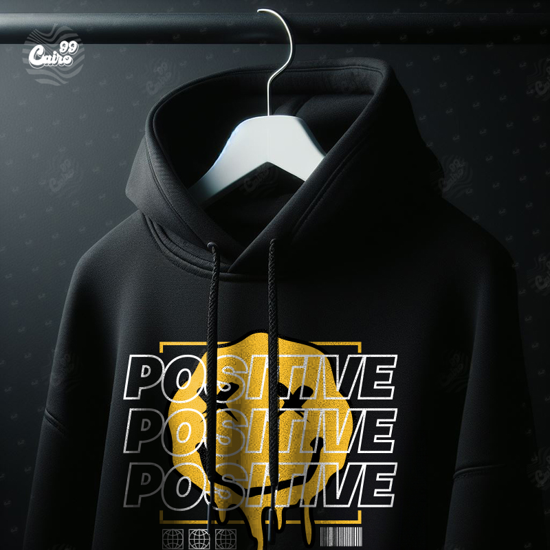 Positiveهودي اوفر سايز قطن بكابيشو باللون الاسود للرجال والنساء