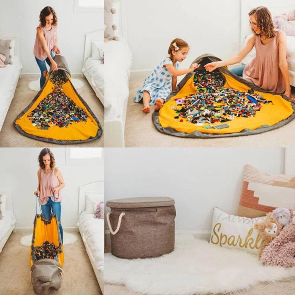 سلة لعب الأطفال ببساط اللعب الكبير وغطاء