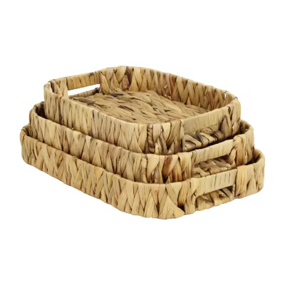 طقم صواني رتان بيد  3 قطع بمقاسات مختلفة لحمل وتنظيم الطعام وادوات العناية بالبشرة وديكور لمنزلك