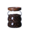 طقم برطمانات تخزين زجاج مضلع بغطاء خشبي للبقوليات و القوه و السكر والشاي قطعتين