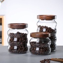 طقم برطمانات زجاج قطعتين باحجام مختلفة وغطاء خشبي محكم الغلق لحفظ وتخزين الحبوب والبقوليات والتوابل