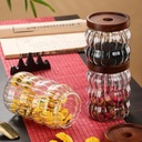 طقم برطمانات 3 قطع احجام مختلفة زجاج زجزاج شفاف بغطاء خشبي محكم الغلق لحفظ وتخزين الشاي والسكر  والبقوليات