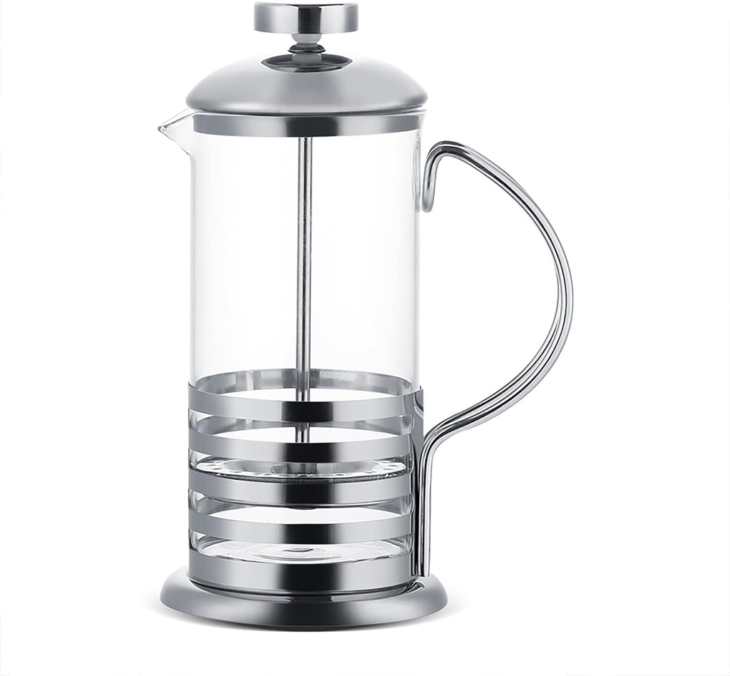ماكينة يدوية لصنع وتحضيرالقهوة الفرنسية 350 ملي تعمل بالضغط زجاج بحامل استانليس بيد قابل للفك