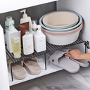 رف ومنظم معدني قابل لتعديل المقاس لتنظيم وتخزين الاواني والتوابل ومستلزمات الحمام متعدد الأستخدام