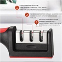 مسن سكاكين ومقصات يدوي 3 درجات مختلفة بمقبض وقاعدة مضادة للانزلاق أثناء الإستخدام