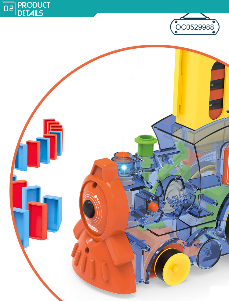 لعبة قطار الدومينو التعليمية وتنمية المهارات بحجارة للاطفال 80 قطعة من المكعبات مع مؤثرات صوت وضوء لجذب الاطفال