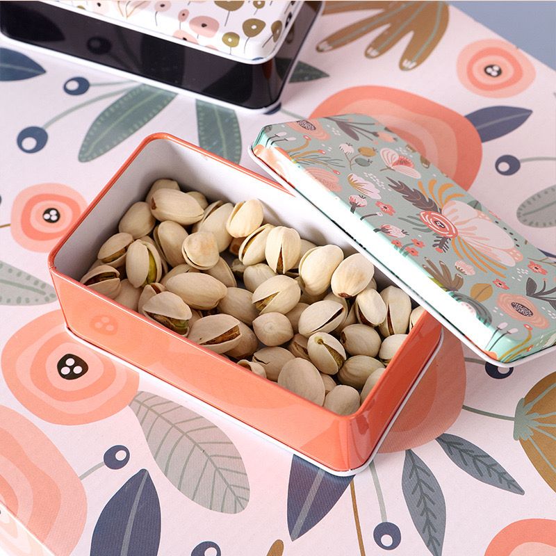 علبة معدن صغيرة مطبوعة بغطاء محكم الغلق لحفظ وتحزين المكسرات والحلوي مناسبة للخروج