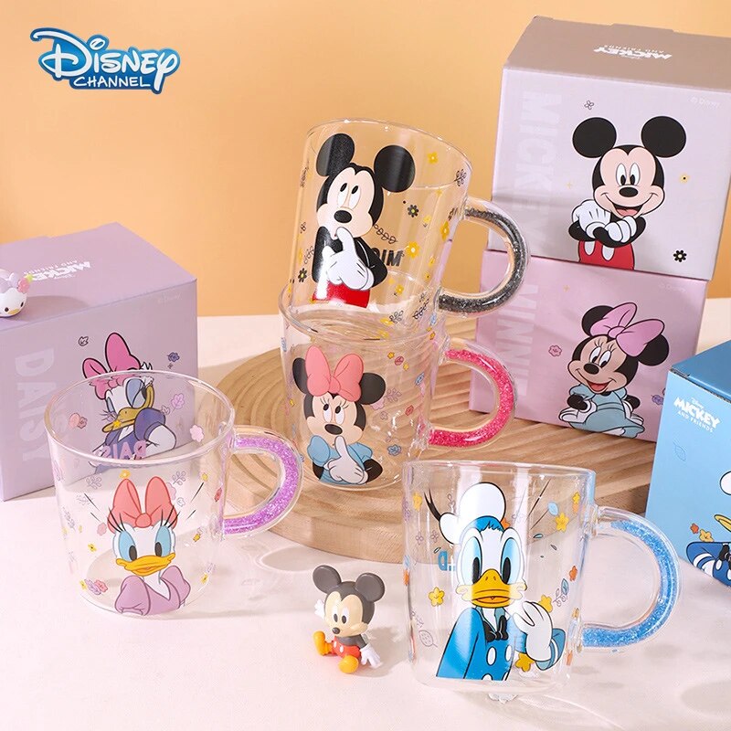 مج بطوط 500 ملي  زجاج بايركس شفاف مطبوع بيد جليتر لشرب النسكافية والكاكاو مناسب للهدايا