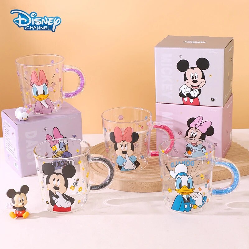 مج بطوط 500 ملي  زجاج بايركس شفاف مطبوع بيد جليتر لشرب النسكافية والكاكاو مناسب للهدايا