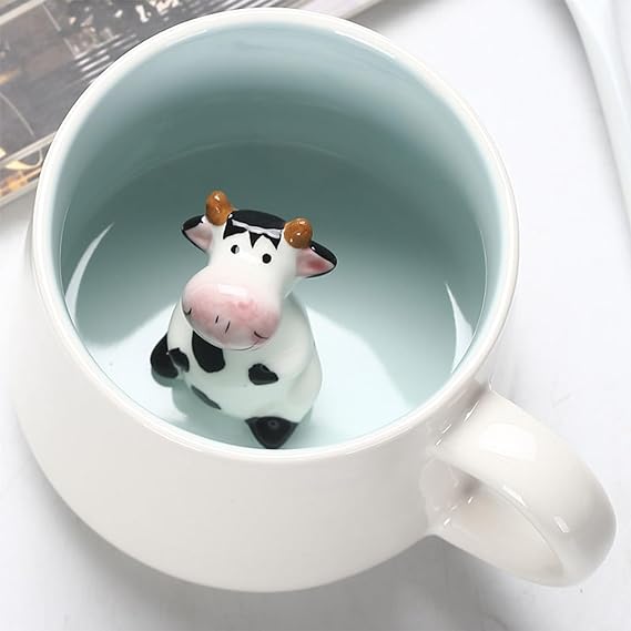 مج بورسلين 320 ملي بداخلة بقرة ثري دي لشرب الشاي بلبن والهوت شوكلت