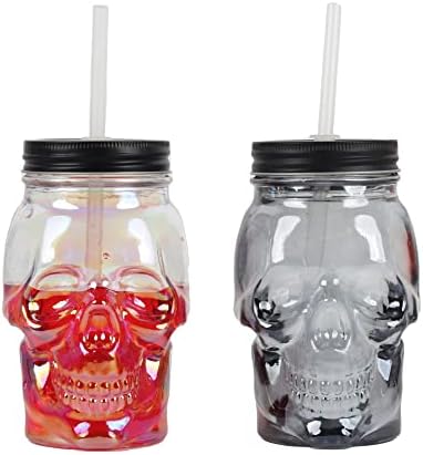 مج جمجمة 850 ملي بلاستيك شفاف وشاليموه 2 غطاء محكم الغلق للايس كوفي والعصائر