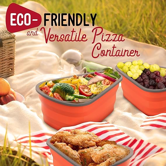 علبة حفظ البيتزا سليكون قابلة للطي 5 دور بغطاء محكم الغلق