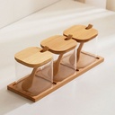 طقم برطمانات زجاج 3 قطع بحامل خشبي ومعلقة لسهولة الأستخدام للتوابل والشاي والسكر والقهوة