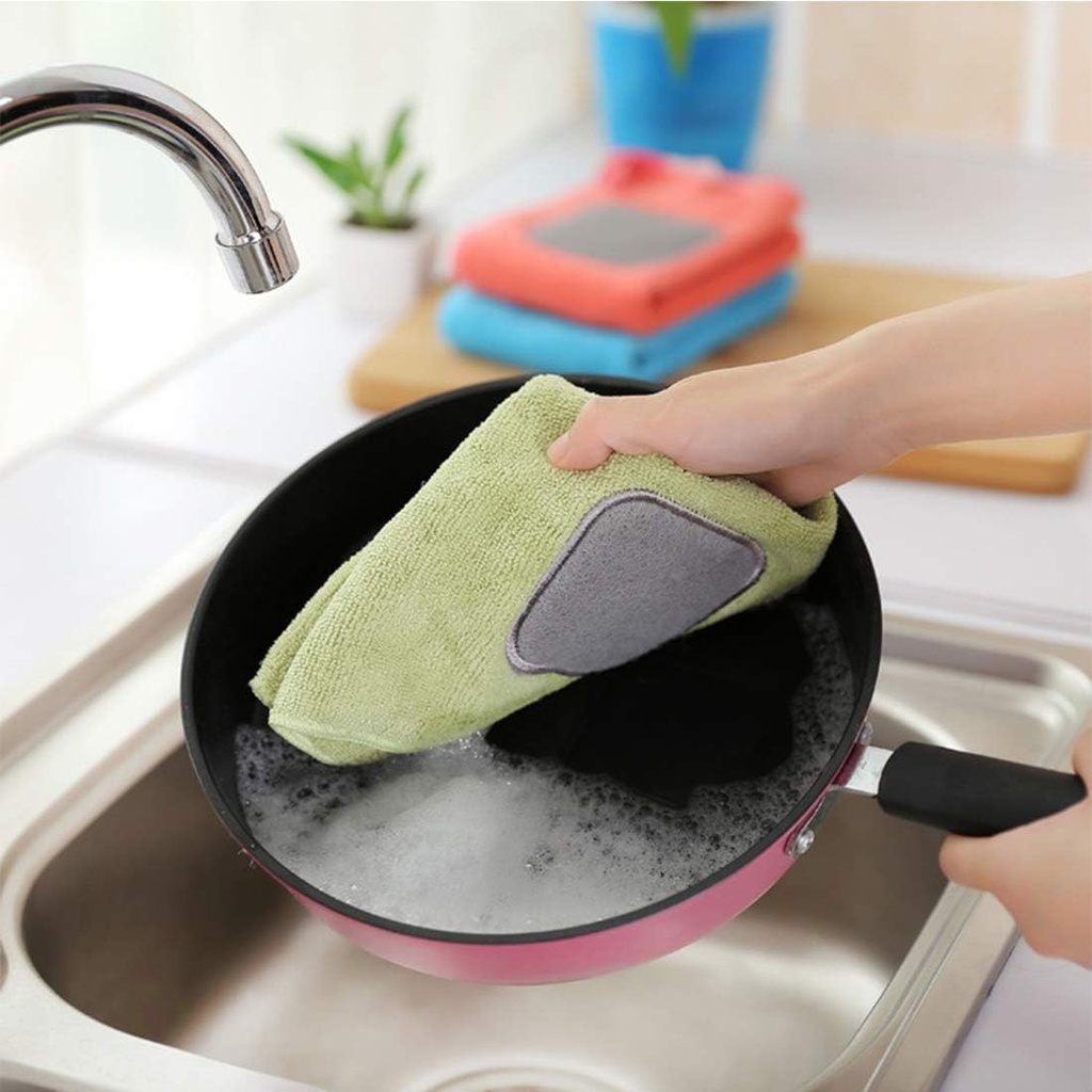 فوطة تنشيف مايكروفيبر ناعمة بسفنجه خشنه للمطبخ والحمام والسيارات