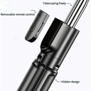 عصا سيلفي ترايبود مع ضوء  دوارة 360 درجة بحامل ثلاثي الارجل ثابته ومضادة للاهتزاز - قابلة للتمدد وجهاز تحكم عن بعد لاسلكي - اسود