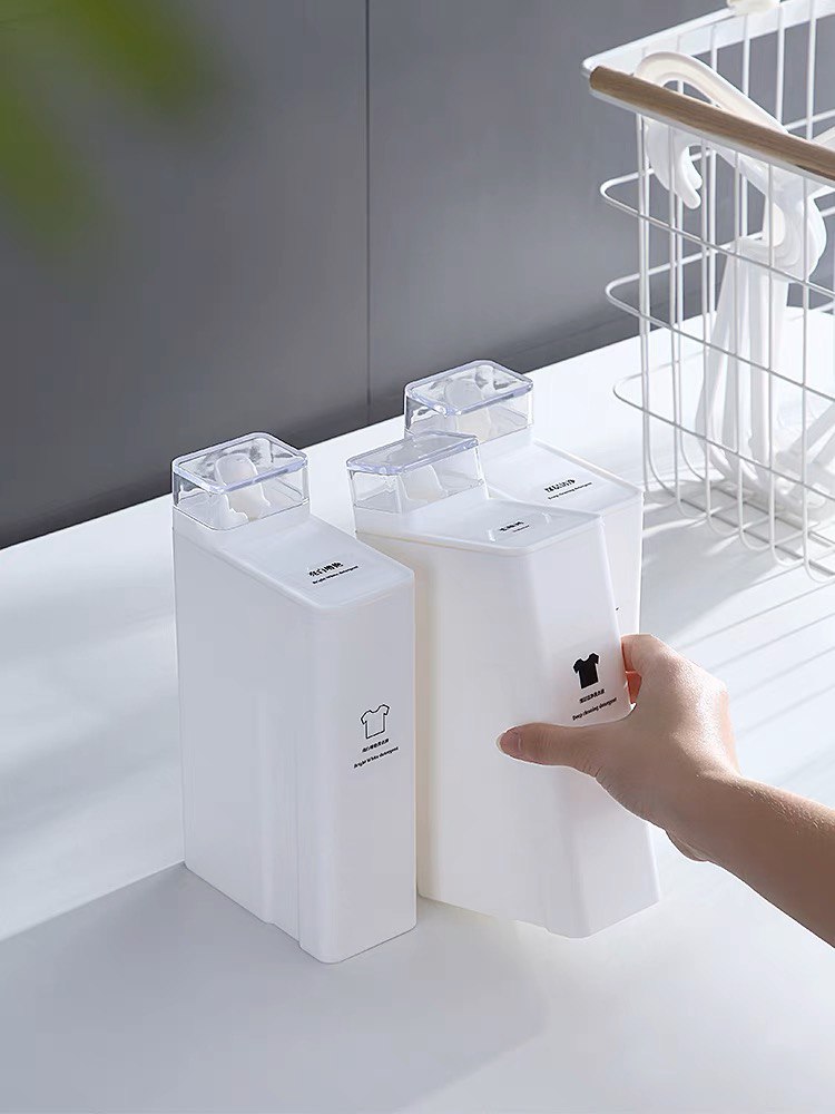 علبة تخزين مسحوق الغسيل والسوائل بلاستيك مع ستيكر 1000 ملي