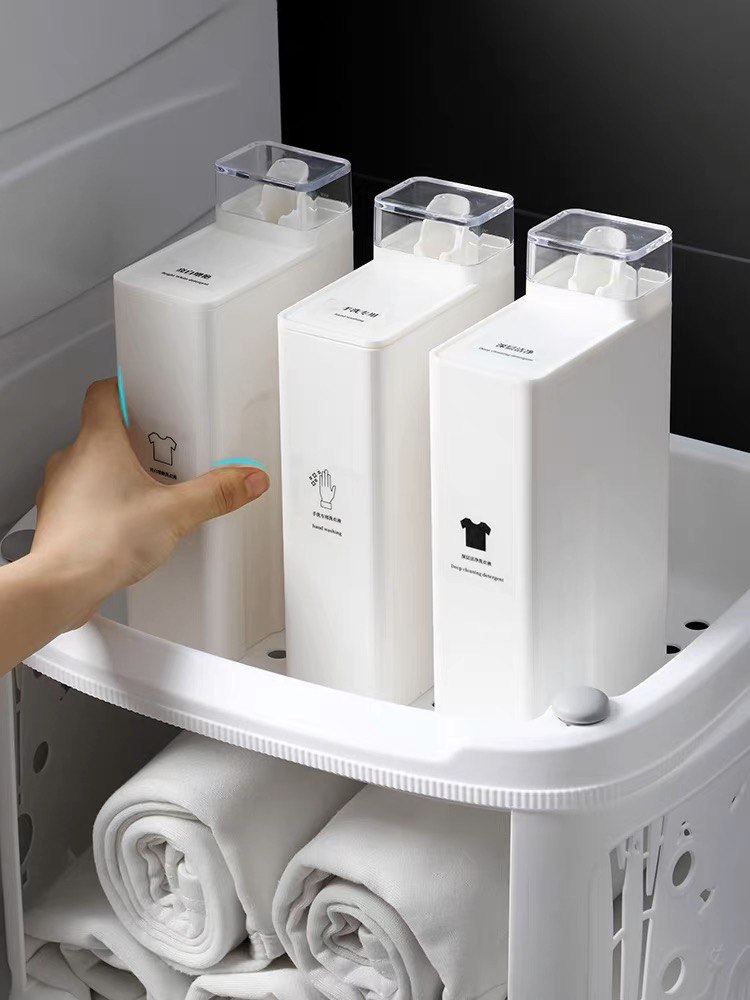 علبة تخزين مسحوق الغسيل والسوائل بلاستيك مع ستيكر 1000 ملي