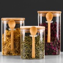 مجموعه برطمانات قطعتين  زجاج  بغطاء ومعلقة خشب لحفظ البقوليات والكورن فليكس والمكسرات 500 ملي