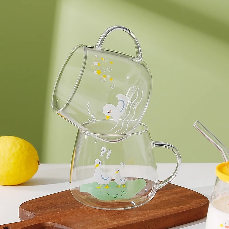 مج بايركس بيد و  شاليموه من الزجاج و غطاء سيليكون  علي شكل بطه  450 ملي