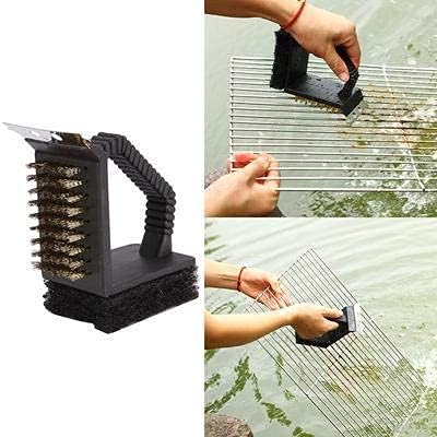 فرشة تنظيف الشوايات 3 في واحد فرشة اسفنجية وشعيرات سلكية ومكشطة ستاليس ستيل لتنظيف جميع اجزاء الشواية بسهولة