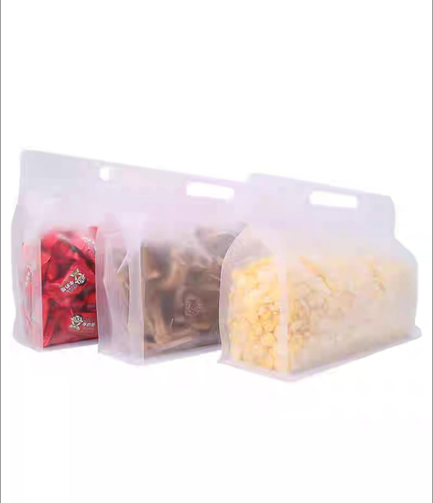 كيس تخزين شفاف محكم الغلق للبقوليات والخضروات والمكسرات قابل للغسيل لإعادة الأستخدام