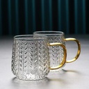 مج زجاج بايركس حرارى منقوش علي  شكل أوراق شجر بيد جولد لتقديم العصائر و المشروبات 